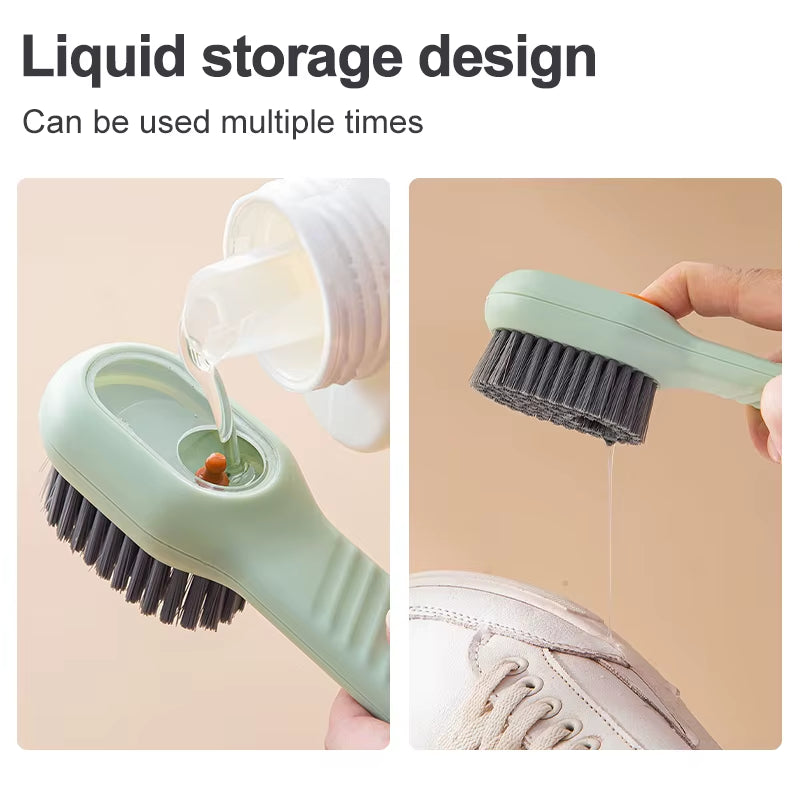 Multifunctional Cleaning Brush for Shoes Clothes Automatic Liquid Shoe Brush Soft Bristles Long Handle Hook Design Laundry Brush