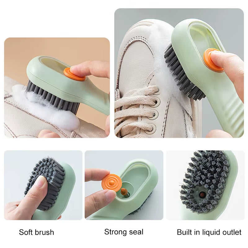 Multifunctional Cleaning Brush for Shoes Clothes Automatic Liquid Shoe Brush Soft Bristles Long Handle Hook Design Laundry Brush