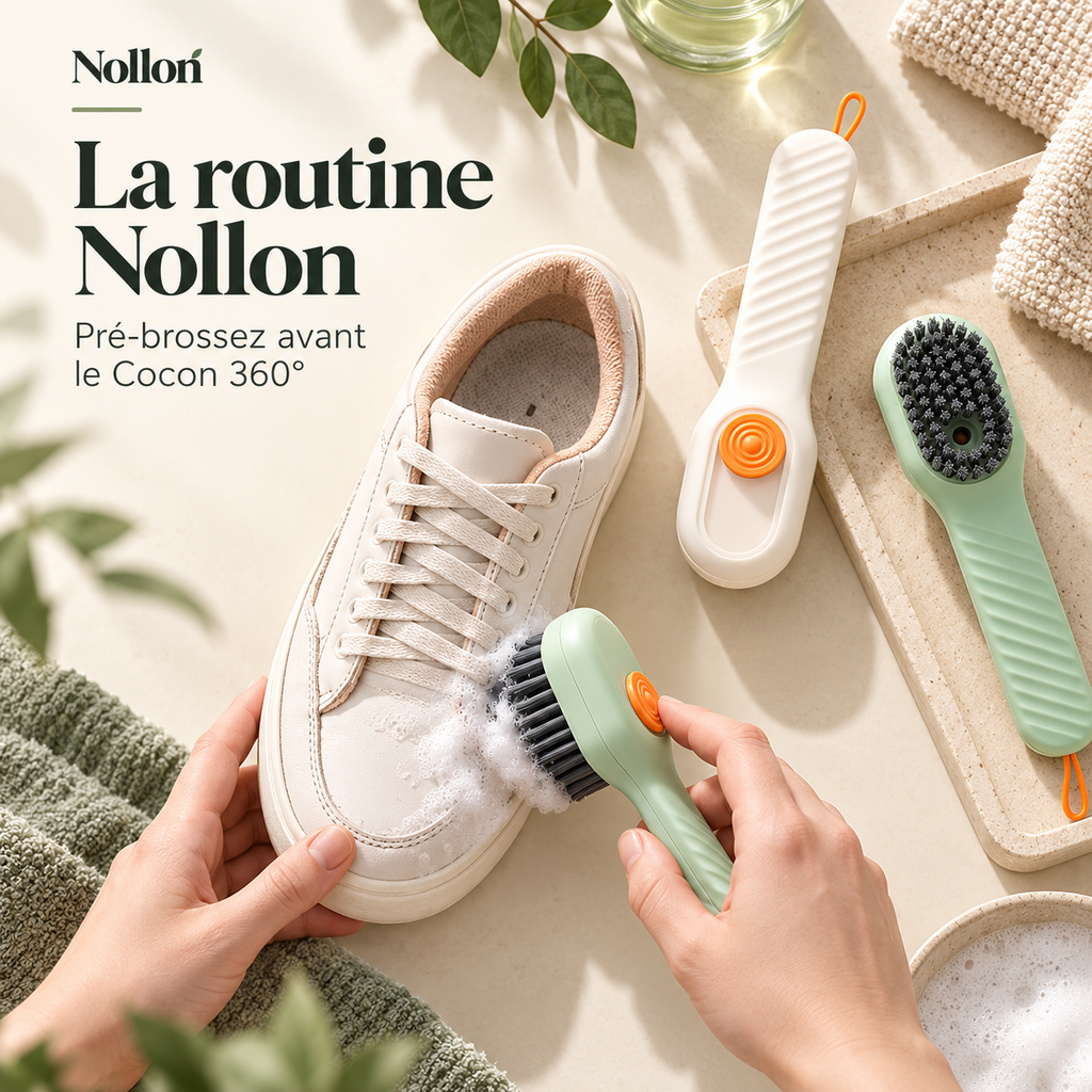 Nollon Pré-Brosse 360° – Brosse à chaussures avec réservoir