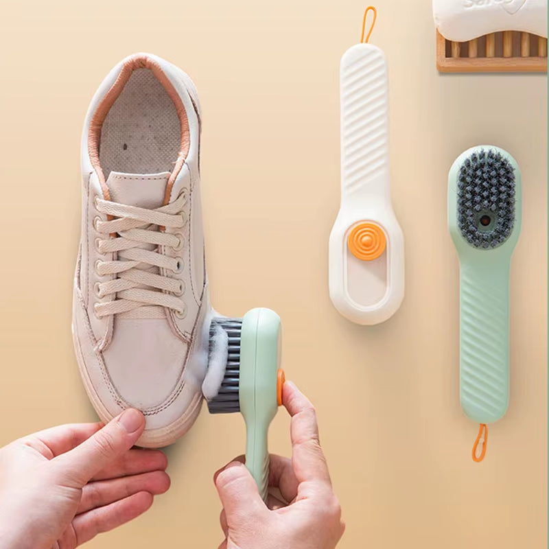 Multifunctional Cleaning Brush for Shoes Clothes Automatic Liquid Shoe Brush Soft Bristles Long Handle Hook Design Laundry Brush