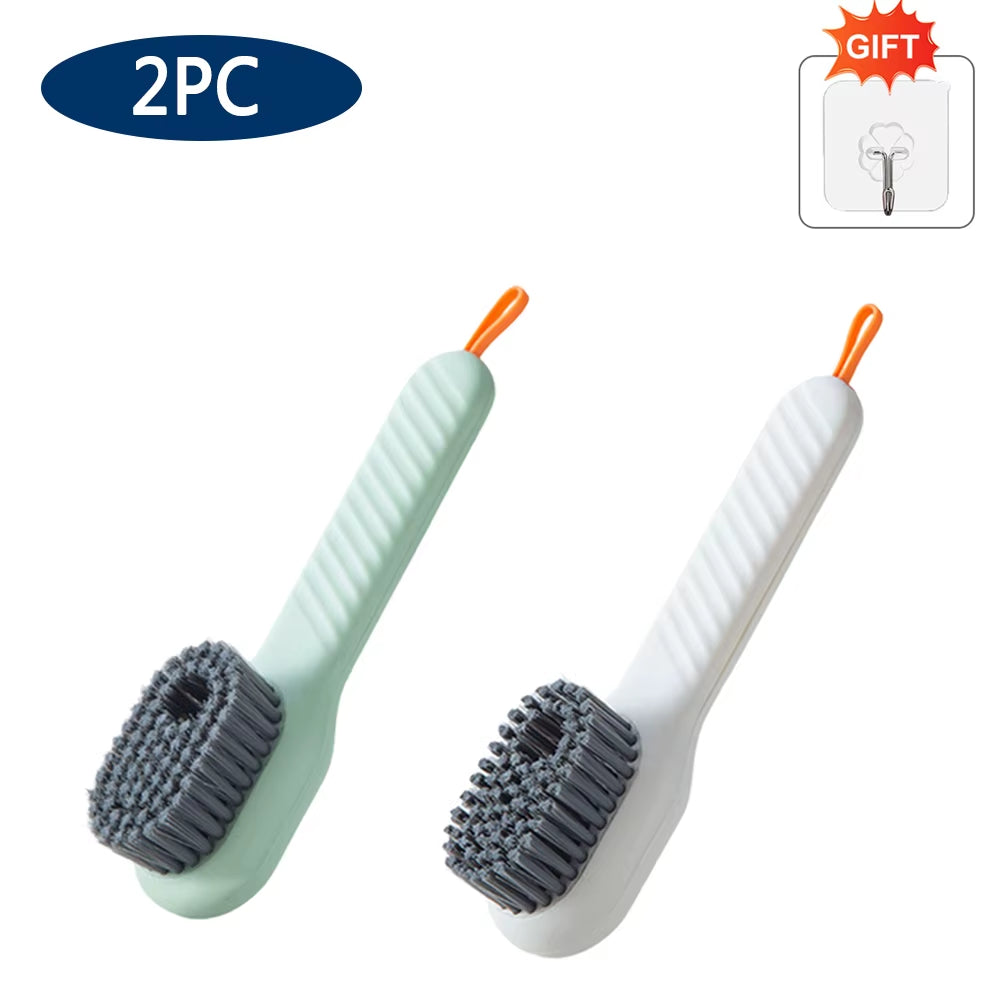 Multifunctional Cleaning Brush for Shoes Clothes Automatic Liquid Shoe Brush Soft Bristles Long Handle Hook Design Laundry Brush