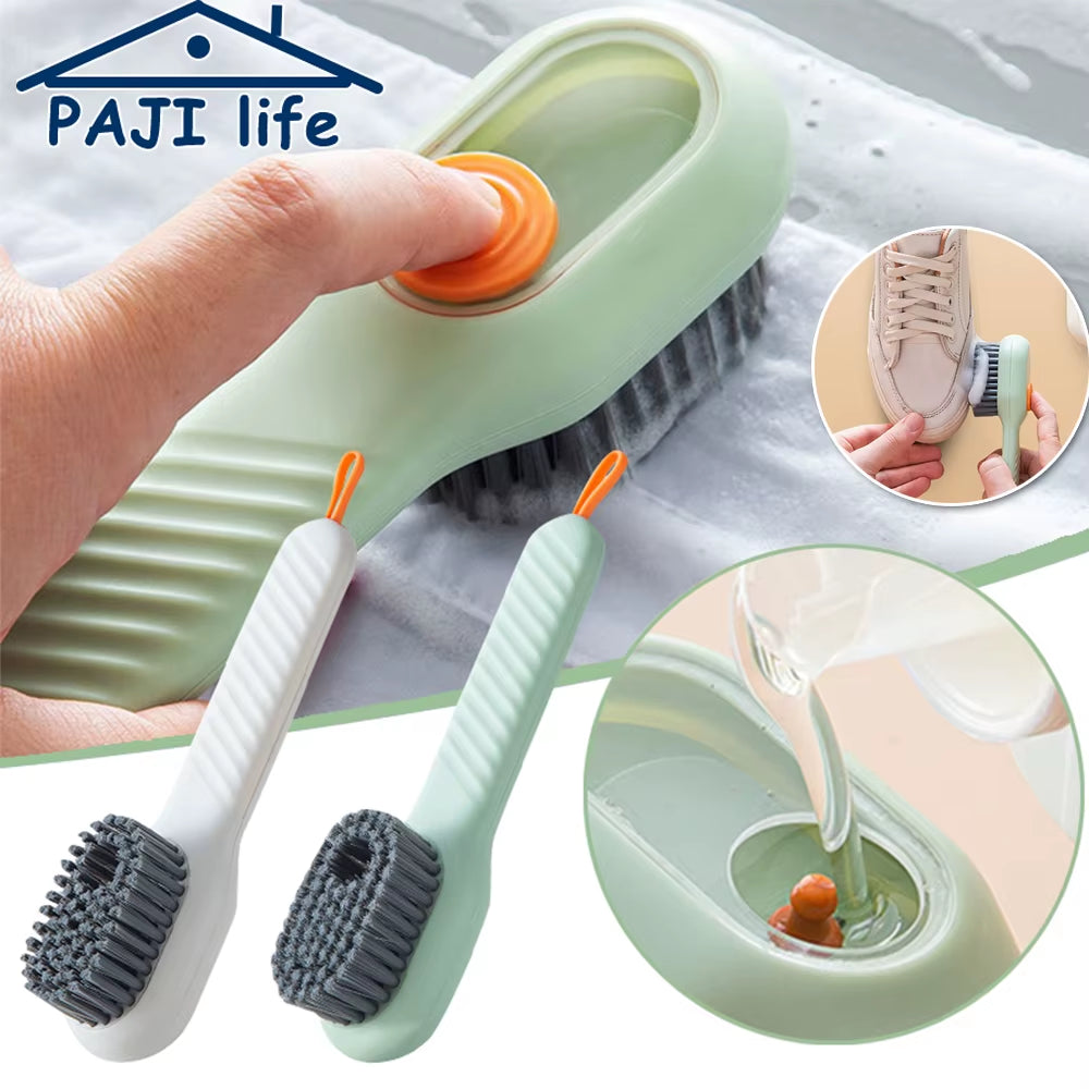 Multifunctional Cleaning Brush for Shoes Clothes Automatic Liquid Shoe Brush Soft Bristles Long Handle Hook Design Laundry Brush