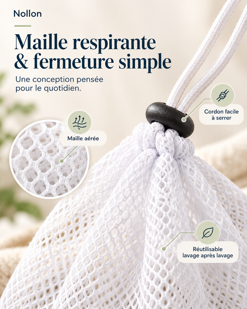 Maille respirante et fermeture à cordon du Nollon Filet Soin